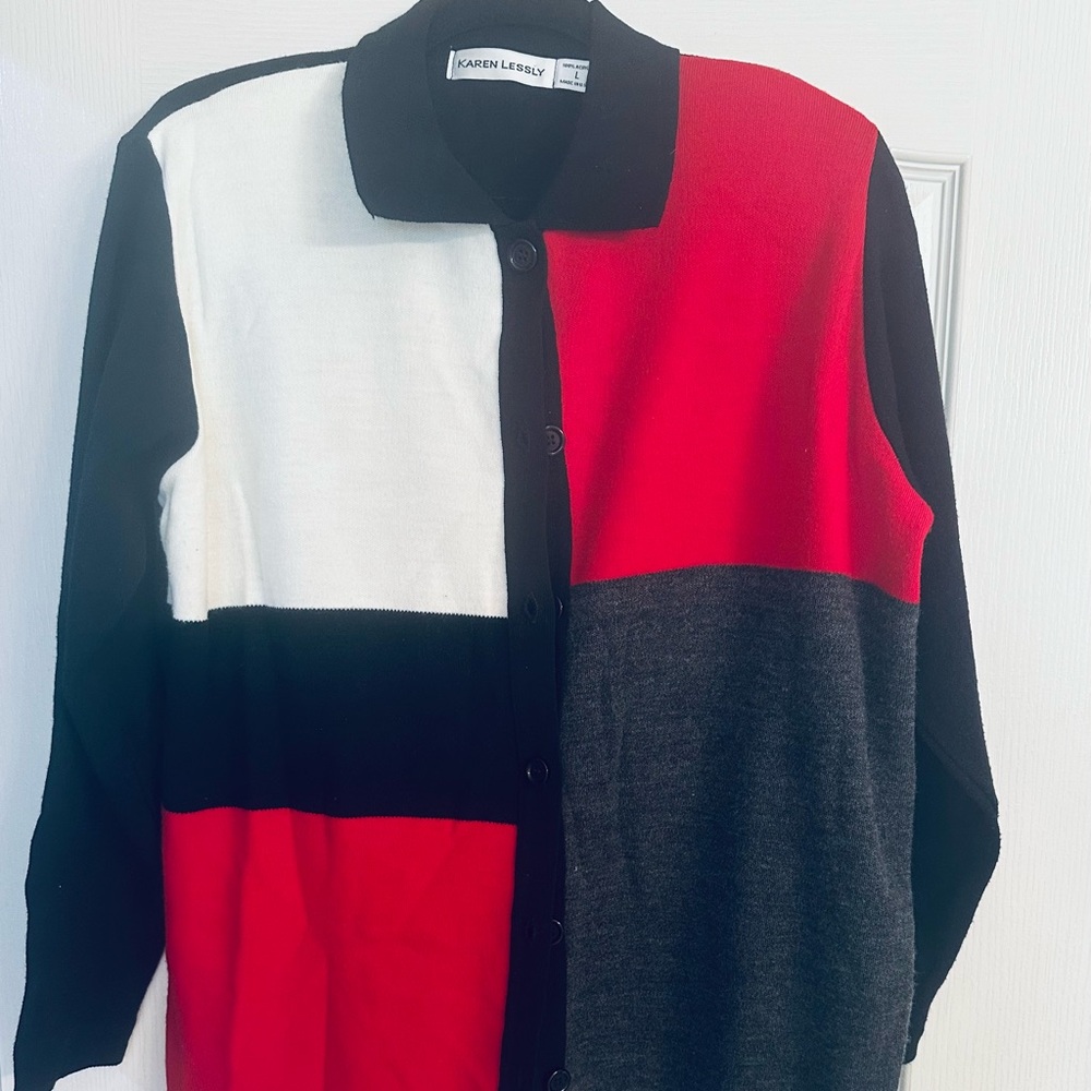 Vintage Karen Lesley Color Block Cardigan
